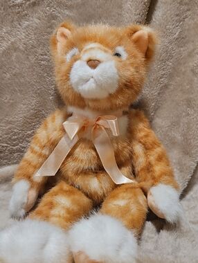 Russ Berrie Orange Tabby Cat Stuffed Animal with Ribbon